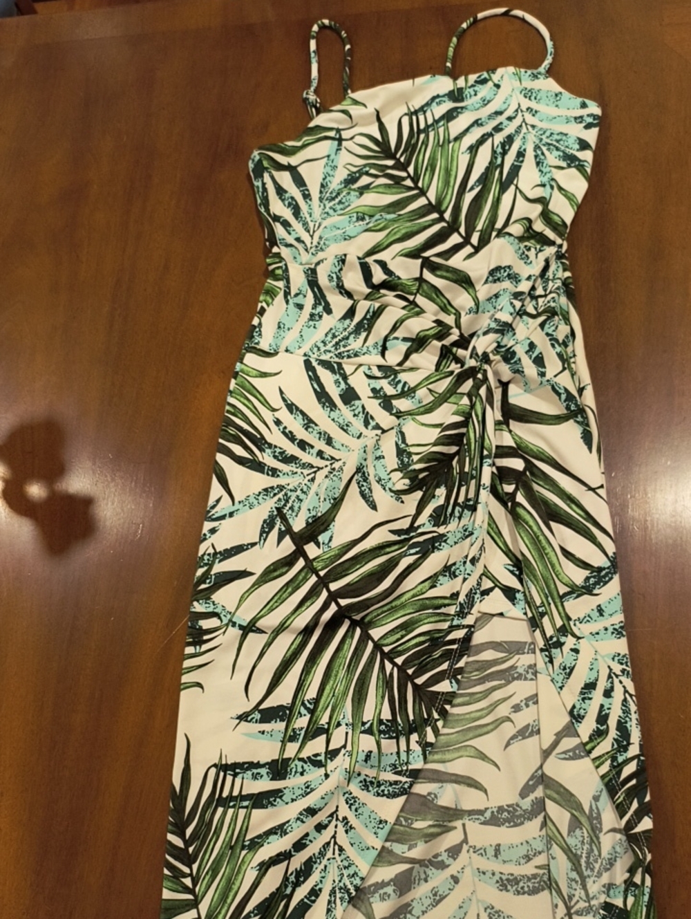 Haute Monde Cream Maxi Dress with Green Leaf Print